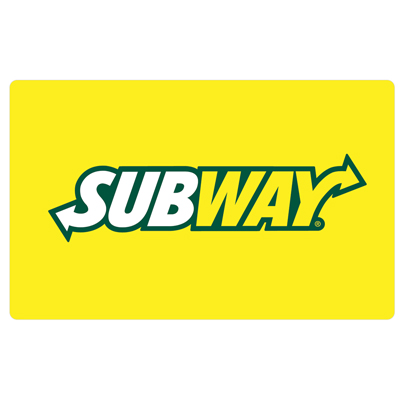 SUBWAY<sup>&reg;</sup> $50 Gift Card – Use this card to buy hot and cold sandwiches, salads and cookies!